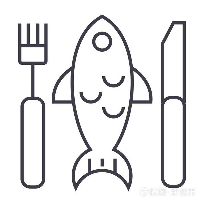 鱼菜矢量线图标, 标志, 插图背景,可编辑笔触插画-正版商用图片0vbaat