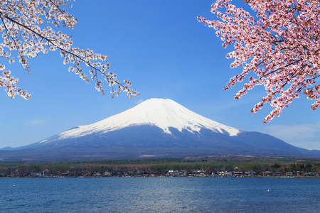 直升机在山中富士山在山中湖,日本照片