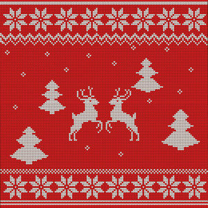 针织的红色圣诞背景与驯鹿