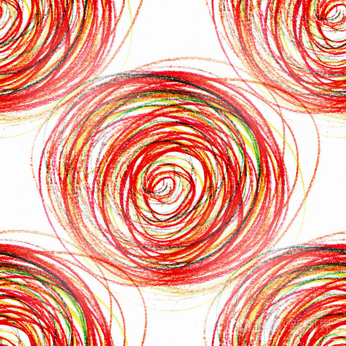 无缝抽象红色绘画彩色圆圈纹理铅笔李