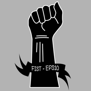 影子成精矢量黑白插画的一只手攥成一个拳头和题字拳头-eps10,在灰色