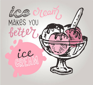 手绘涂鸦冰淇淋插图。冰激淋是总是一个好主意