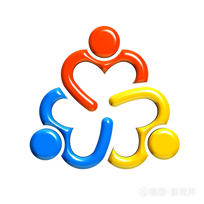 3人心脏在圈中的组在白色背景的3d标志设计