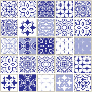 海军蓝色瓷砖模式 Veector，Azulejo葡萄牙无缝瓷砖设计 陶瓷集