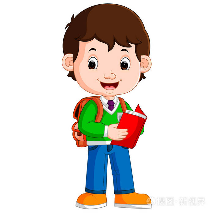 可爱的男孩在上学的路上