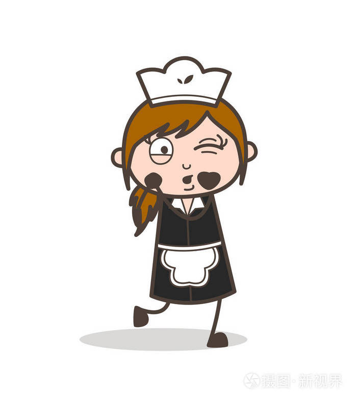 卡通年轻女性仆人吹吻矢量图