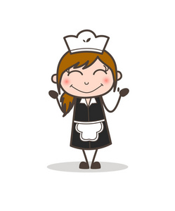 卡通少女仆人脸红脸矢量图照片