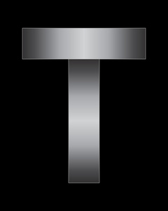 弯曲矩形金属字体，字母 T