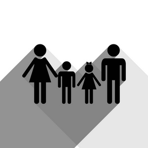 家庭的标志。矢量。有两个扁平的灰色阴影，白色背景上的黑色图标