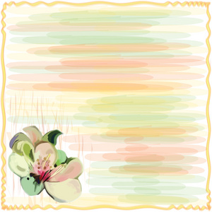 波浪的框架与程式化的花花卉贺卡在柔和的色彩中的 grunge 条纹背景上