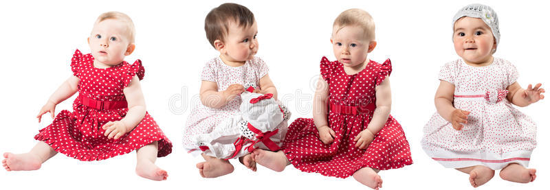 两个可爱的女婴被隔离在白色背景上的拼贴画。。