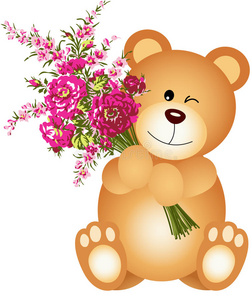 拿着花的泰迪熊