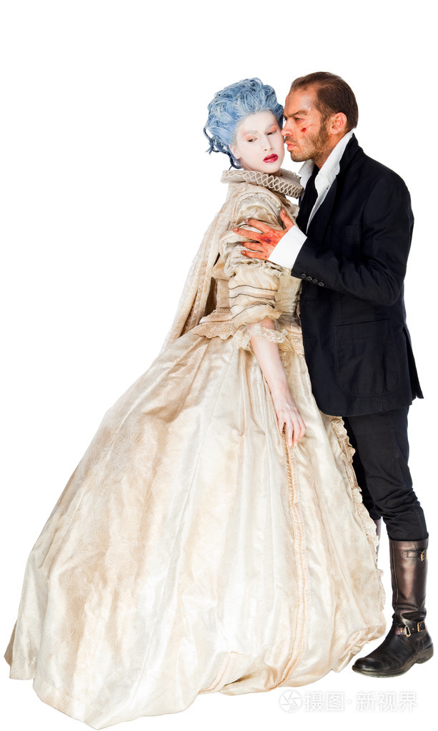 男性吸血鬼拥抱中世纪女人