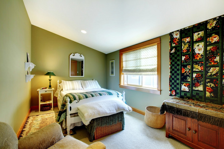 绿色与乡村风格的卧室