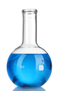 试管与孤立在白色的蓝色液体