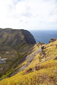 剧烈的火山火山口附近 orongo 村，复活岛