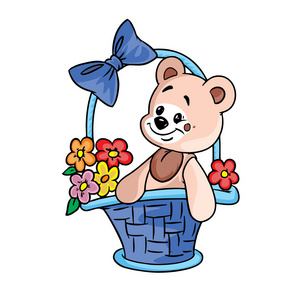 Teddy bearwith flowersin giftbasket