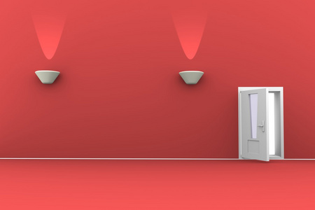 空红墙与门和两盏灯
