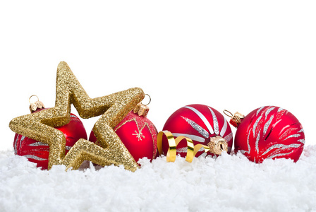 黄金五指出星和红球圣诞装饰