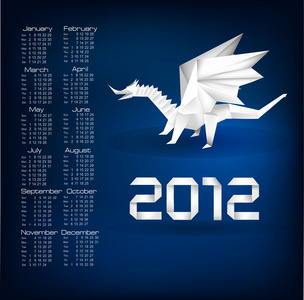 2012 年日历与折纸龙。矢量