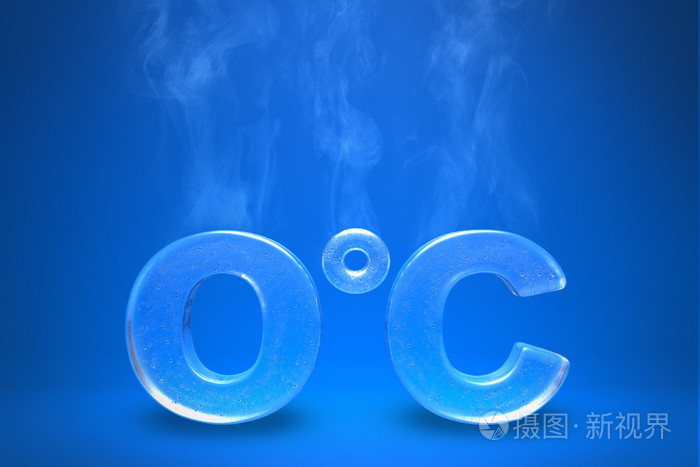 蒸发冰蓝色背景上的零摄氏度度题字