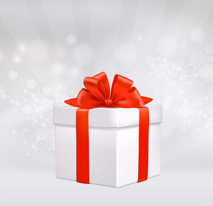 圣诞背景与红色蝴蝶结礼品盒。矢量插画