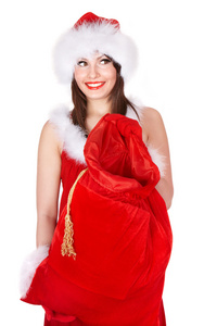 圣诞礼物袋的圣诞老人帽子的女孩