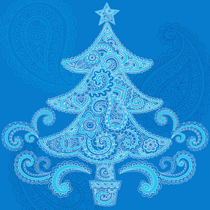 佩斯利的圣诞树指甲花手绘涂鸦矢量