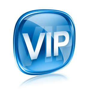 vip 图标蓝色玻璃,在白色背景上孤立照片