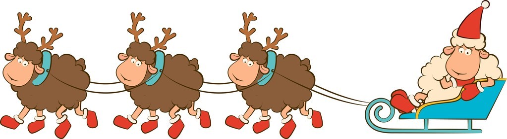 卡通滑稽鹿与雪橇圣诞插图