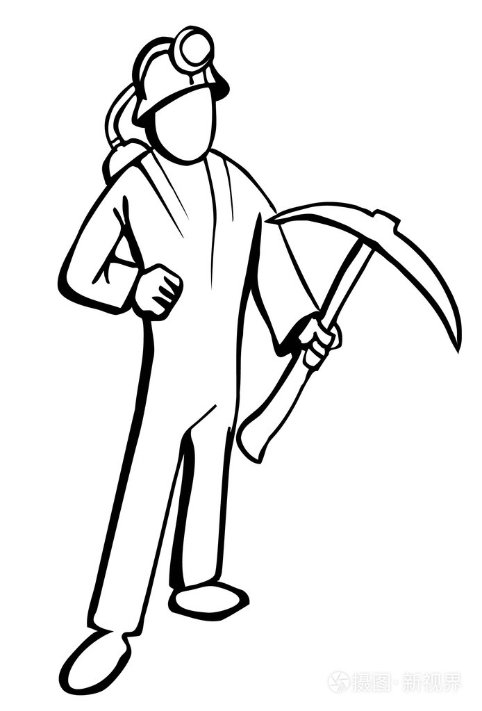 在黑色和白色的简化的矿工图插画-正版商用图片0vhme3-摄图新视界