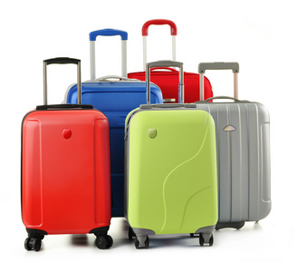 行李组成的聚碳酸酯手提箱上白色隔离