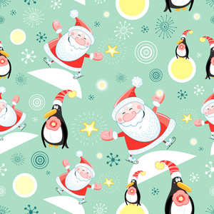 无缝模式的圣诞老人和企鹅