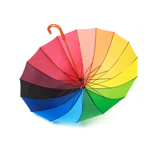打开的 multicoloredd 伞柄向上孤立上白色表现力