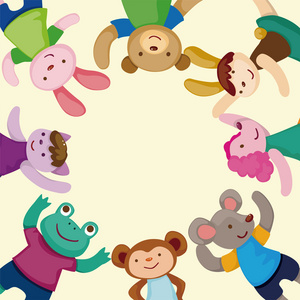 跳舞卡通动物舞者无缝模式穿着可爱野生动物服装的儿童卡通动物舞者