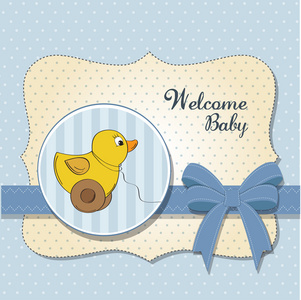欢迎与鸭子玩具婴儿卡