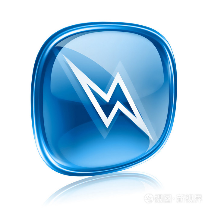闪电图标蓝色玻璃在白色背景上孤立