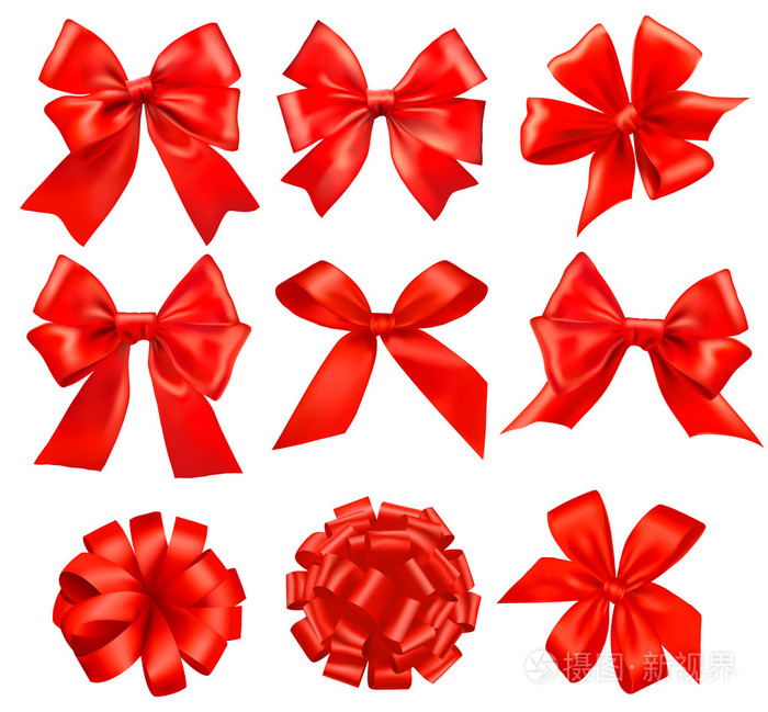 大集的红色礼品蝴蝶结丝带.矢量