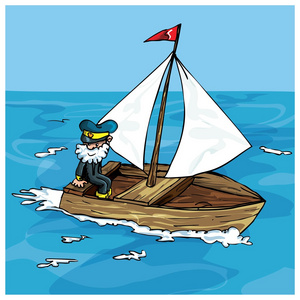 男子在一条小船航行的卡通明星