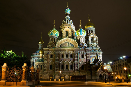 上血救世主大教堂。夜圣彼得斯堡。俄罗斯