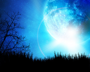 蓝蓝的夜，与月亮