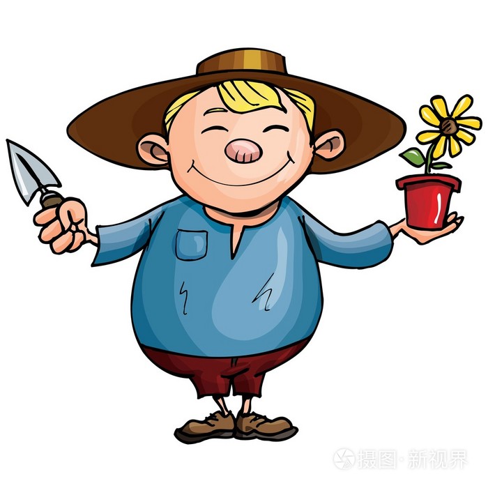 盆栽植物卡通园丁