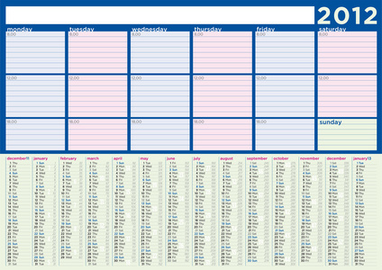 规划在英语中的日历 2012 年