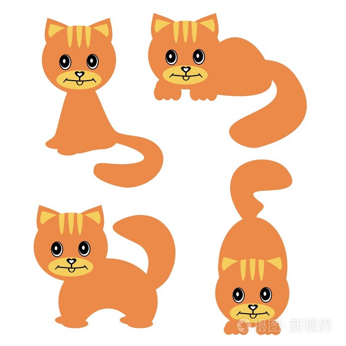 在白色背景上的四只猫