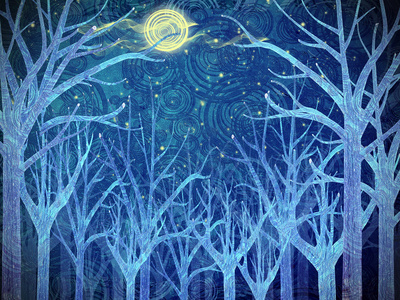 蓝色森林和满月