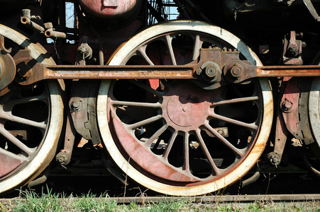 老式蒸气机车车轮图片