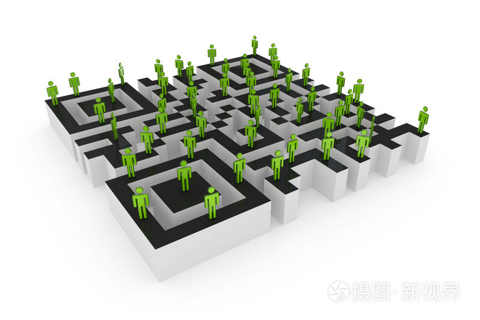 qr码和多彩3d小楼上的迷宫形状