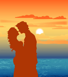 在海滩上的浪漫情侣图片