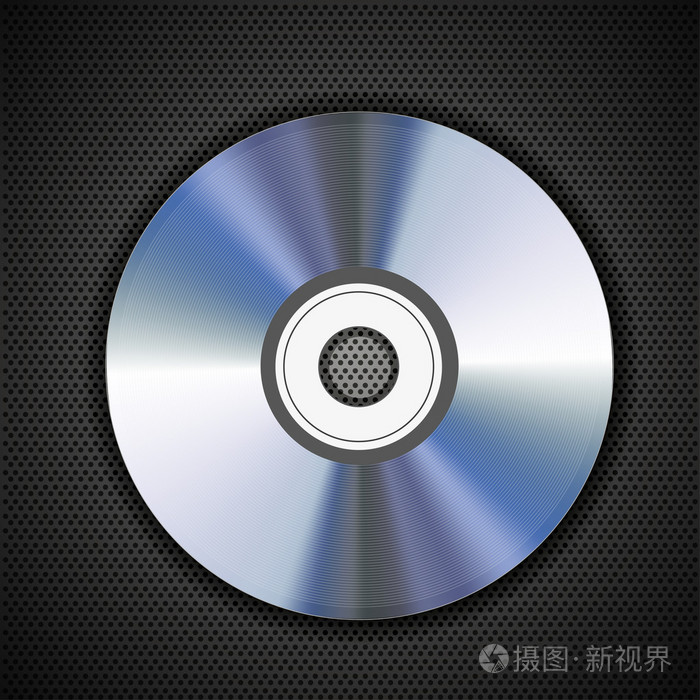 金属网格背景上的 cd 盘。矢量插画