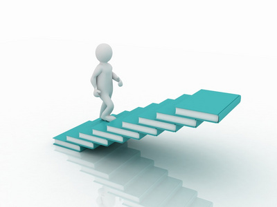 书籍,3d 的楼梯上行走的人照片